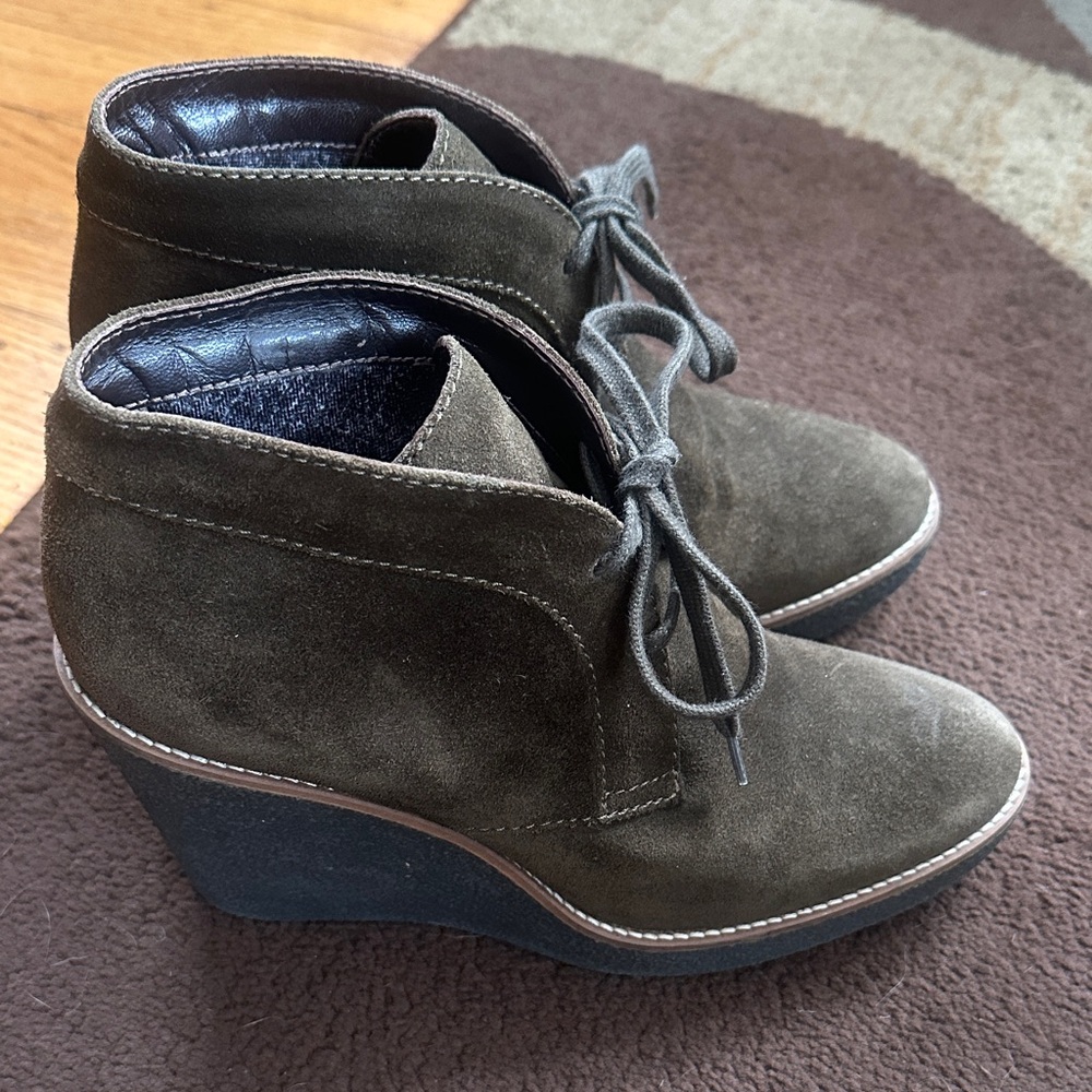 Aquatalia Olive Suede Wedge Ankle Booties